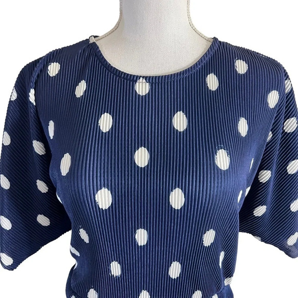 ASOS Navy Blue and White Polka Dot Romper Size 6 Accordion Pleated Shorts Tie - Picture 4 of 7